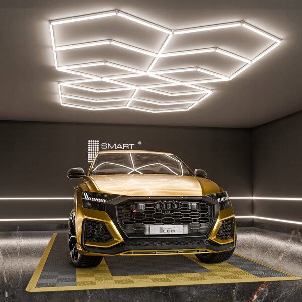 LED HEXAGON osvětlení do garáže 616 W, 482 × 279 cm, neutrální bílá, IP54