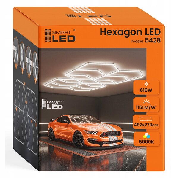 LED HEXAGON osvětlení do garáže 616 W, 482 × 279 cm, neutrální bílá, IP54