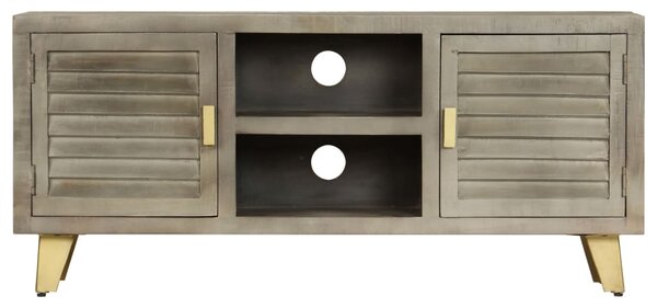 TV stolek šedý s mosazí 110 x 30 x 48 cm masivní mangovník 246681
