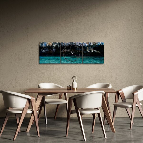 Obraz vody a skal (s hodinami) (90x30 cm)