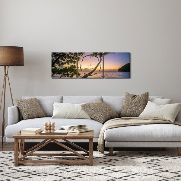 Obraz palmy na pláži (s hodinami) (90x30 cm)