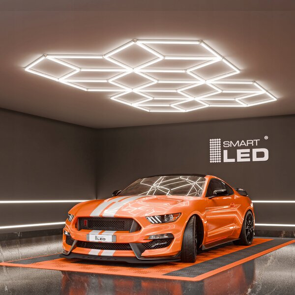 LED HEXAGON osvětlení do garáže 728 W, 482 × 279 cm, neutrální bílá, IP54