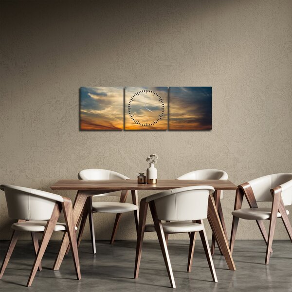 Obraz západu slunce (s hodinami) (90x30 cm)