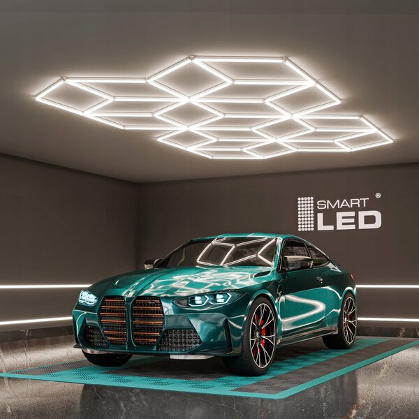 LED HEXAGON osvětlení do garáže 728 W, 482 × 279 cm, neutrální bílá, IP54