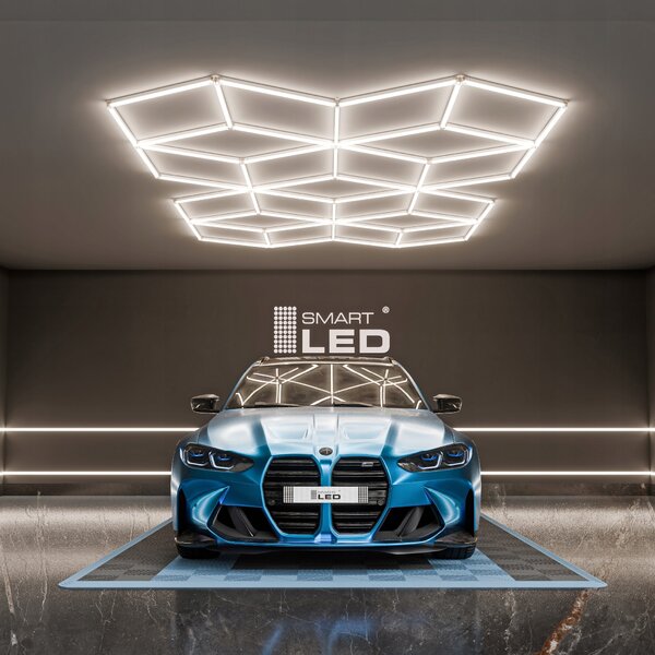 LED HEXAGON osvětlení do garáže 728 W, 482 × 279 cm, neutrální bílá, IP54