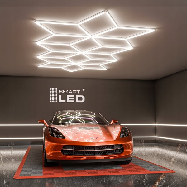 LED HEXAGON osvětlení do garáže 588 W, 556 × 243 cm, neutrální bílá, IP54