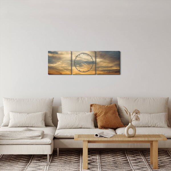 Obraz západu slunce (s hodinami) (90x30 cm)