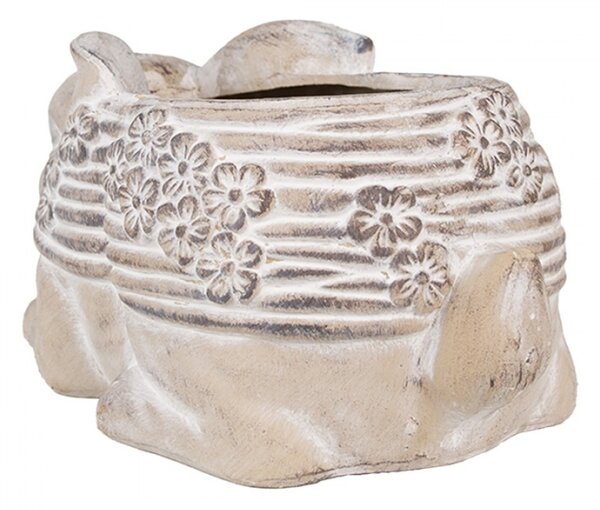 Béžový kameninový obal na květináč králíček s květinovým peřím Ferdi – 30x17x13 cm