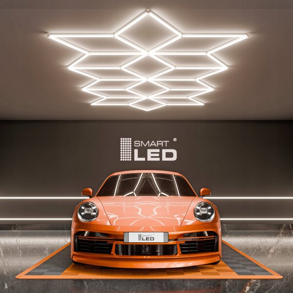LED HEXAGON osvětlení do garáže 588 W, 556 × 243 cm, neutrální bílá, IP54
