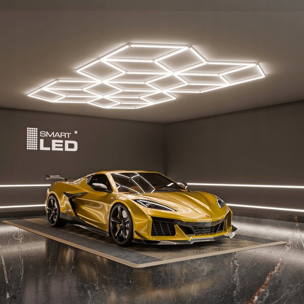 LED HEXAGON osvětlení do garáže 728 W, 482 × 279 cm, neutrální bílá, IP54
