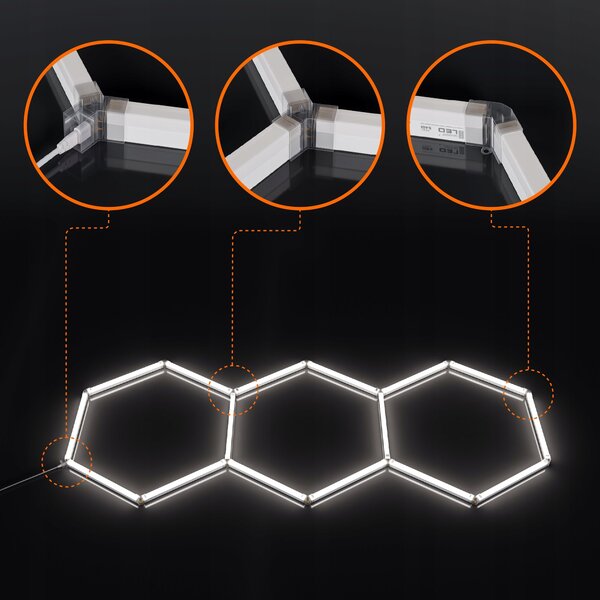 LED HEXAGON osvětlení do garáže 128 W, 248 × 97 cm, studená bílá, IP54