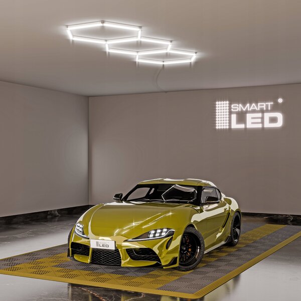 LED HEXAGON osvětlení do garáže 128 W, 248 × 97 cm, studená bílá, IP54