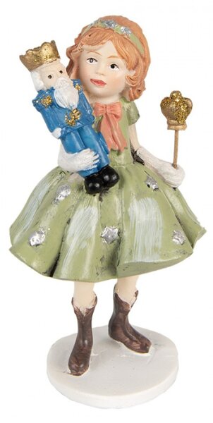 Vánoční dekorace figurka princezna v zelených šatech s postavičkou Louskáčka v náručí – 12 cm
