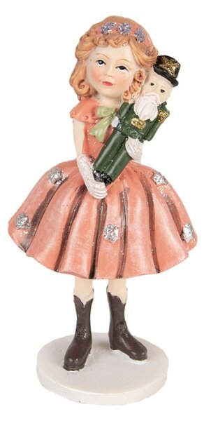 Vánoční dekorace figurka princezna v oranžových šatech s postavičkou Louskáčka v náručí – 12 cm