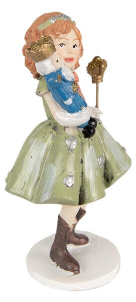 Vánoční dekorace figurka princezna v zelených šatech s postavičkou Louskáčka v náručí – 12 cm