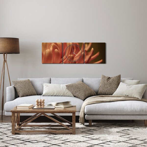Obraz detailu květiny (s hodinami) (90x30 cm)