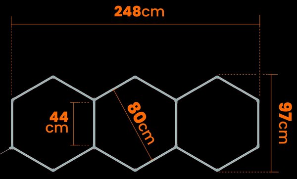 LED HEXAGON osvětlení do garáže 128 W, 248 × 97 cm, studená bílá, IP54