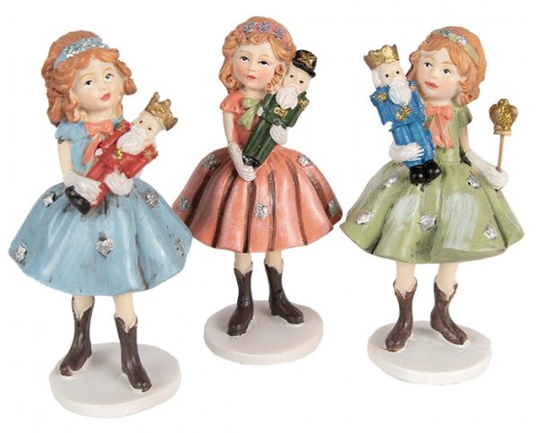 Vánoční dekorace figurka princezna v zelených šatech s postavičkou Louskáčka v náručí – 12 cm