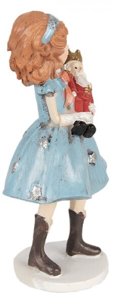 Vánoční dekorace figurka princezna v modrých šatech s postavičkou Louskáčka v náručí – 12 cm