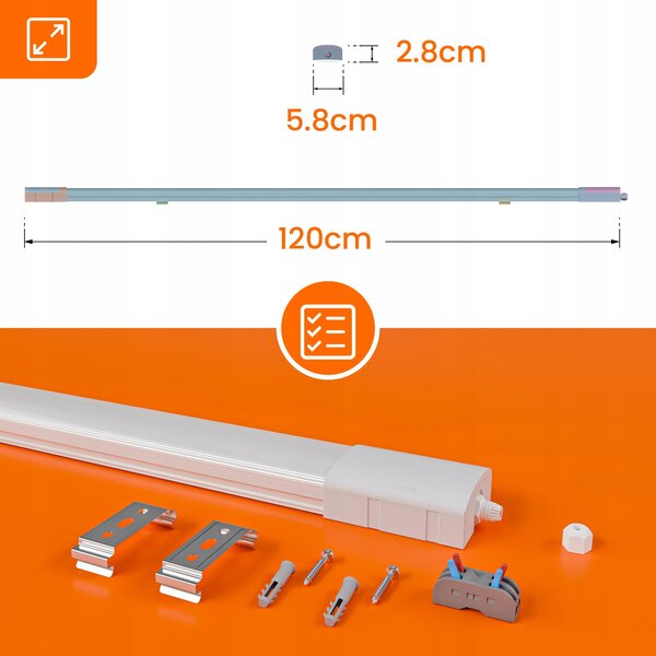 Prachotěsné LED svítidlo 40 W, 6400 lm, 120 cm, IP65, 4000 K