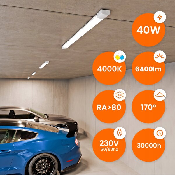 Prachotěsné LED svítidlo 40 W, 6400 lm, 120 cm, IP65, 4000 K