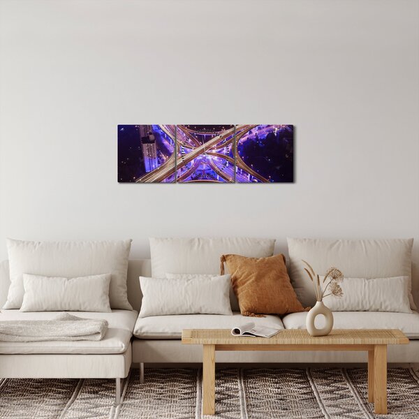 Obraz velké křižovatky v noci (s hodinami) (90x30 cm)