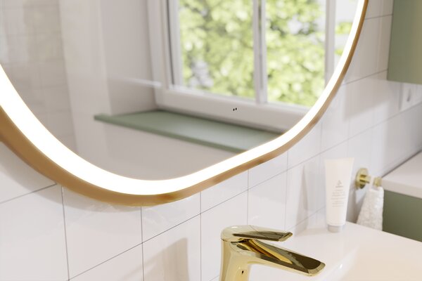Comad Závěsné zrcadlo s LED osvětlením Apollo 2 90x70 cm s pohybovým senzorem, zlatá