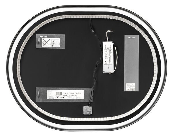 Comad Závěsné zrcadlo s LED osvětlením Apollo 2 Black 90x70 cm s pohybovým senzorem, černá