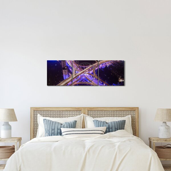 Obraz velké křižovatky v noci (s hodinami) (90x30 cm)