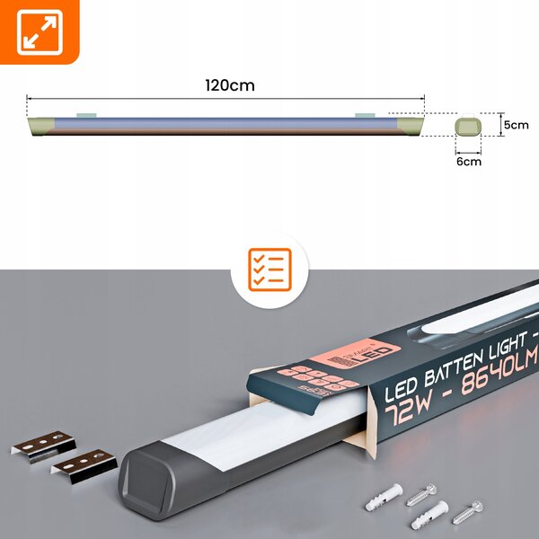 Stropní LED svítidlo 72 W, 8640 lm, 120 cm, IP20