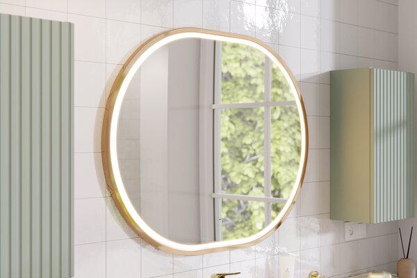 Comad Závěsné zrcadlo s LED osvětlením Apollo 2 90x70 cm s pohybovým senzorem, zlatá