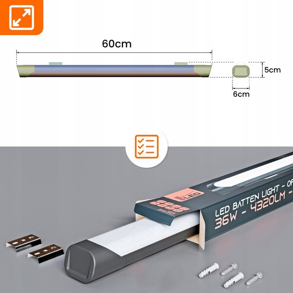 Stropní LED svítidlo s mikrovlnným čidlem 36 W, 4320 lm, 60 cm, 5000 K, IP20