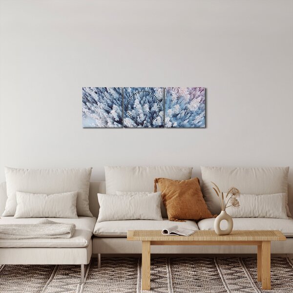Obraz zasněžených stromů (s hodinami) (90x30 cm)