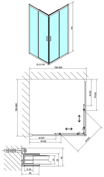 Polysan Polysan, EASY BLACK čtvercová sprchová zástěna 800x800mm, čiré sklo, EL5215B