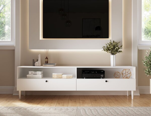 TV stolek s policí a skříňkami DULLUM 200x58cm, bílý
