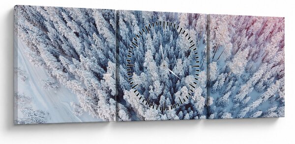Obraz zasněžených stromů (s hodinami) (90x30 cm)