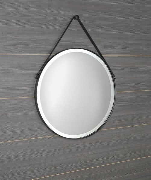 Sapho Sapho, ORBITER zrcadlo kulaté s koženým popruhem, o 50cm, černá mat, ORT050