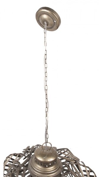 Závěsné stříbrošedé kovové světlo ve tvaru palmových listů Teun – 49x66 cm