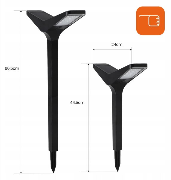 LED solární zápichové svítidlo 3000 K, 66 cm, IP65, 2 W, 90 lm