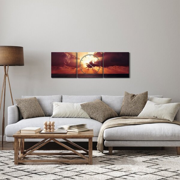 Obraz slunce za mraky (s hodinami) (90x30 cm)