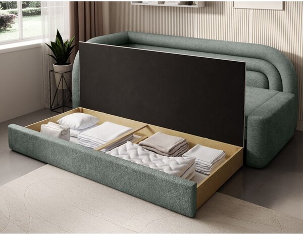 Zelená žinylková rozkládací/s úložným prostorem pohovka levý roh 223 cm Fabillo – ELTAP