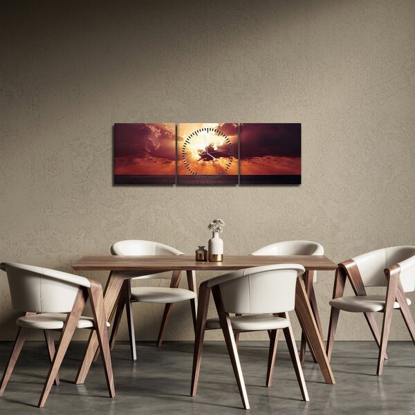 Obraz slunce za mraky (s hodinami) (90x30 cm)