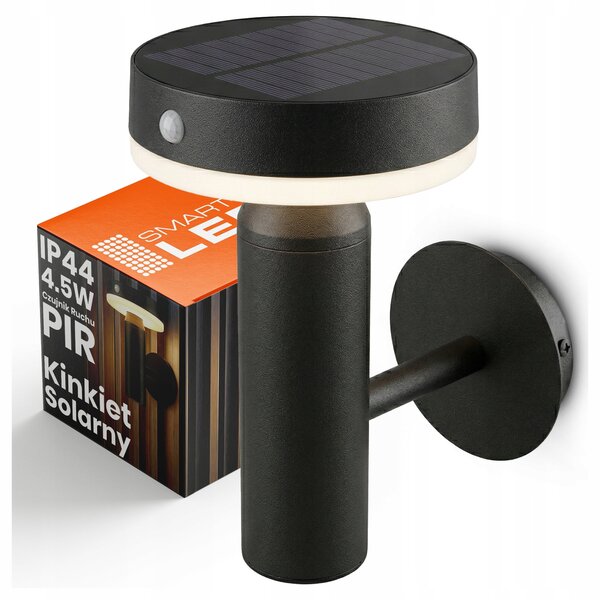 Černý solární LED reflektor, IP44, 4,5 W, 360 lm, 4000 K, 20,5 × 12,5 × 13 cm