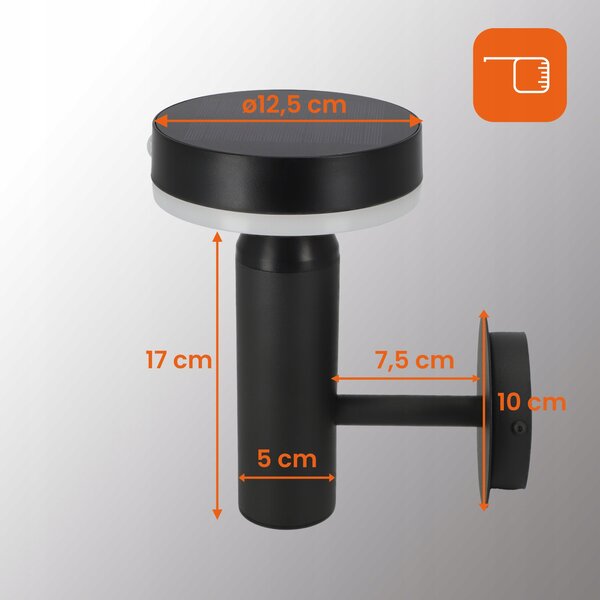 Černý solární LED reflektor, IP44, 4,5 W, 360 lm, 4000 K, 20,5 × 12,5 × 13 cm