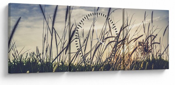 Obraz lučního kvítí (s hodinami) (90x30 cm)