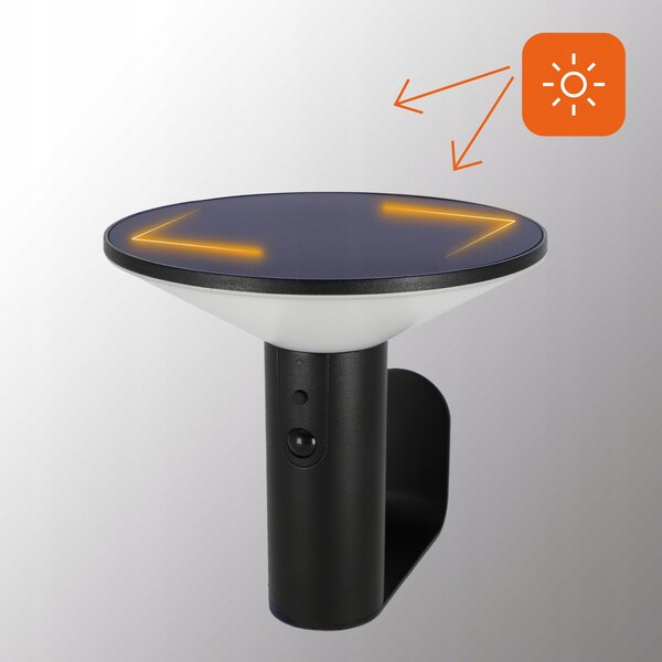 Černý solární LED reflektor, IP44, 2,3 W, 190 lm, 4000 K, 18 × 16 × 15 cm