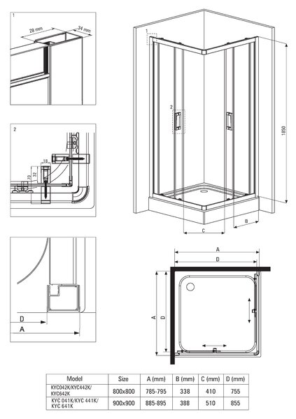 Deante Funkia, čtvercový sprchový kout 80x80 cm, výška 185cm, 5mm matné sklo, chromový profil, KYC_642K
