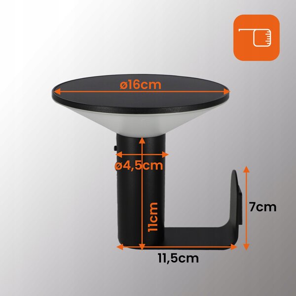 Černý solární LED reflektor, IP44, 2,3 W, 190 lm, 4000 K, 18 × 16 × 15 cm