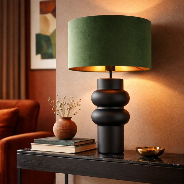 Designová stolní lampa s černým sametovým stínítkem zelená se zlatem 35 cm - Alisia
