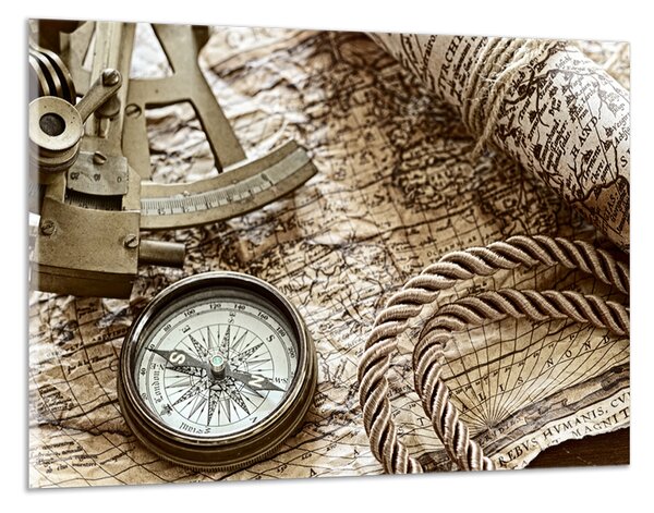 Obraz na plátně Kompas a mapa
